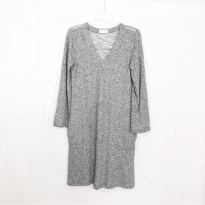 Max Studio V-Neck Sweater Knee Length Dress, Size Small, Gray